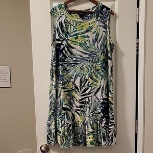 Tropical Leaf Print Sleeveless Dress